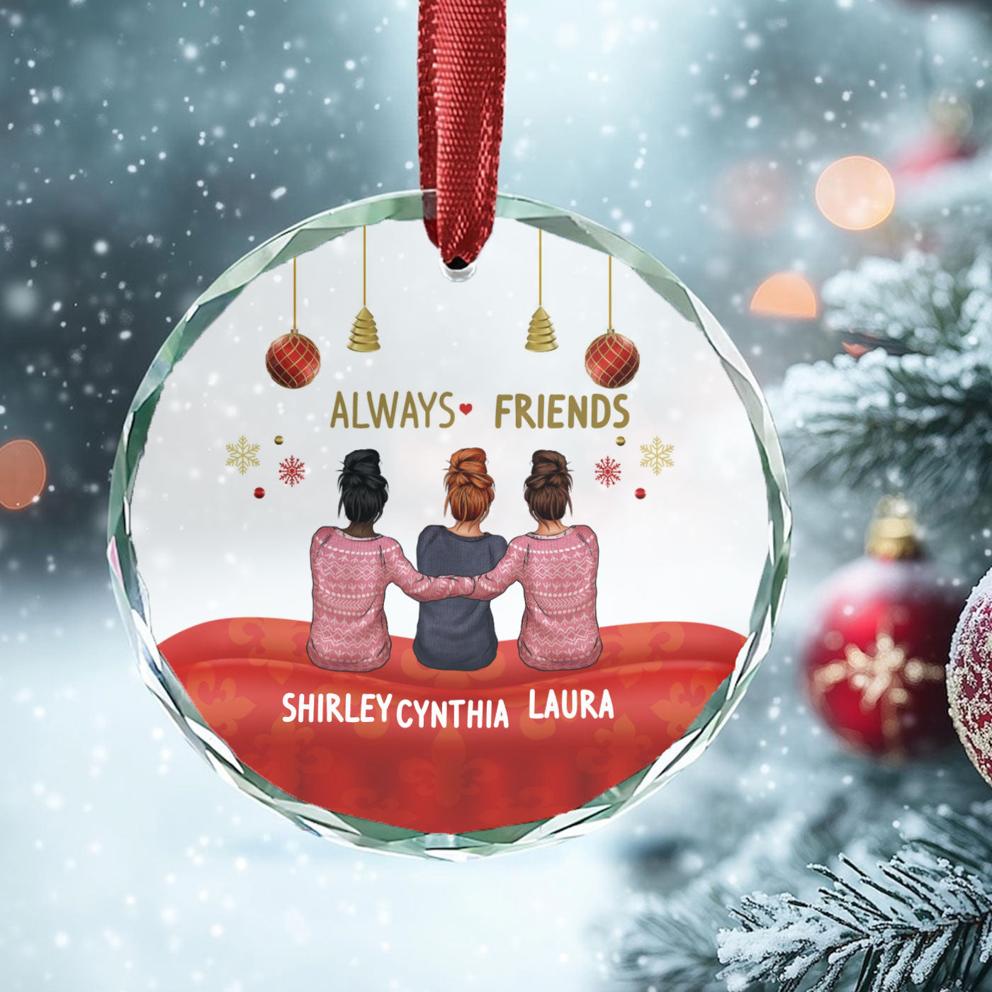 Personalized Best Friends Christmas Glass Ornament - Always Besties